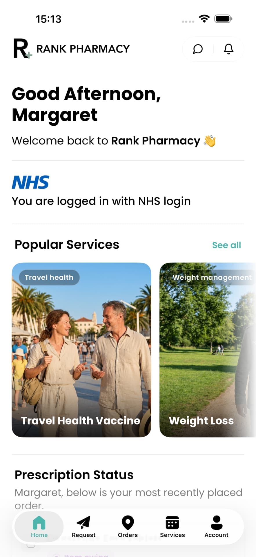 Rank Pharmacy mobile app home screen